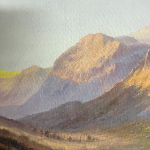 This oil painting depicts a flock of wild sheep that has frozen the tranquility - Picture 6 of 9